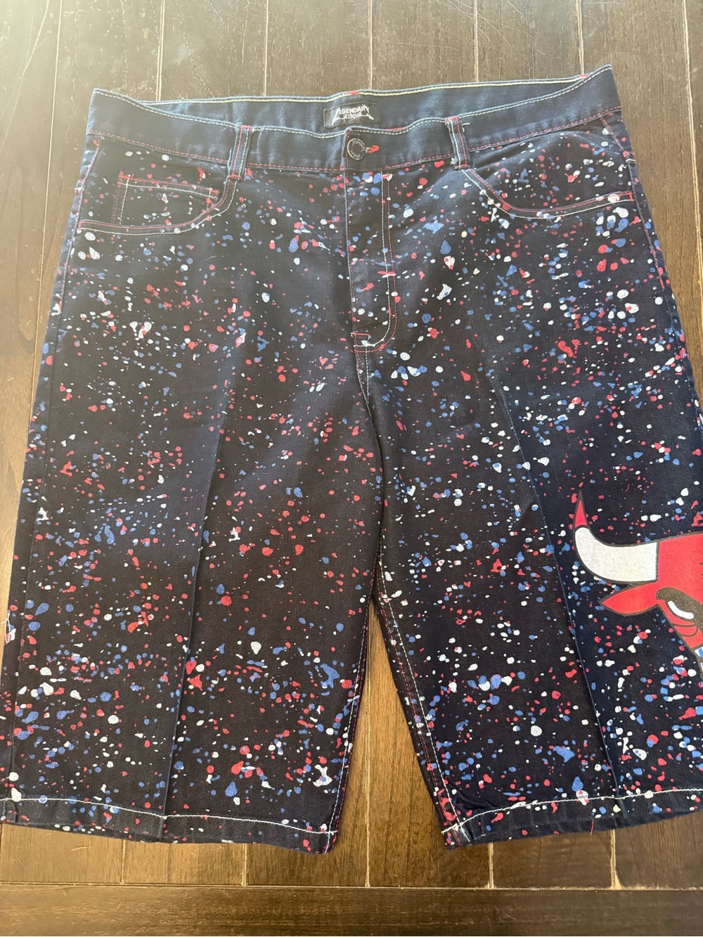 Legendary Status Chicago Bulls Jorts Men 40 Y2K Baggy Denim Shorts NBA Splatter